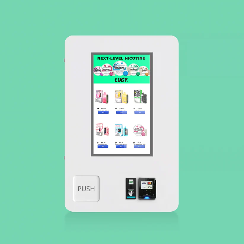Mini TCG compact wall mounted vending machine with touchscreen and card reader